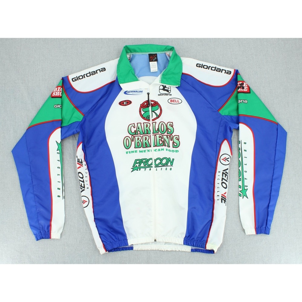 Giordana Carlos OBriens Cycling Jersey Mens XL Blue White Long Sleeve Italy